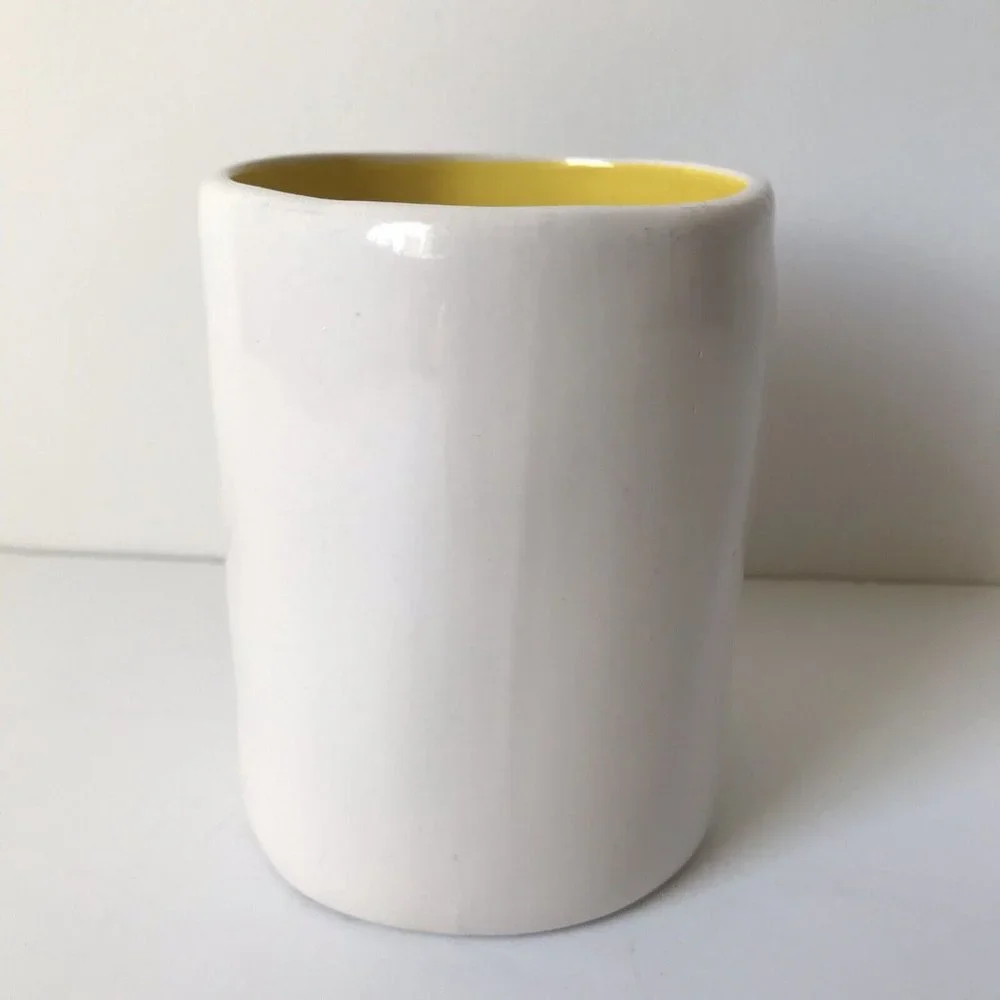 Rae Dunn Magenta white SHINE ceramic mug yellow inside w/handle coffee tea 16 oz